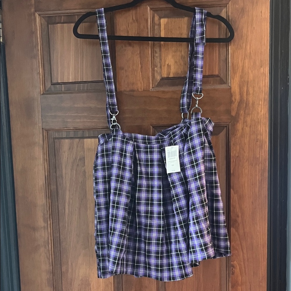 Hot Topic Purple Plaid Skirt with Suspenders